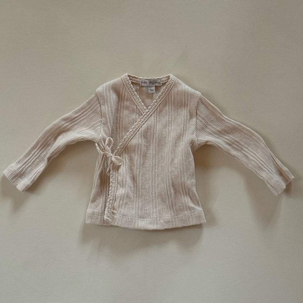 Bebe Organic Pointelle Ivory Kimono Long Sleeve Top 3M
